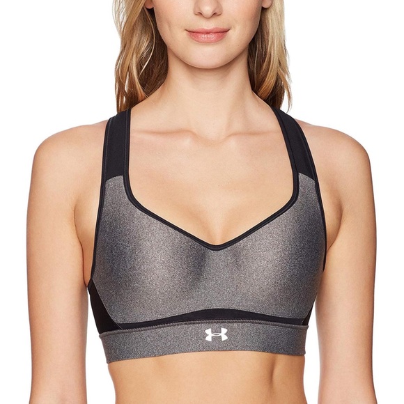Under Armour, HeatGear Charcoal Heather High-Impact Sports Bra - Picture 13 of 16